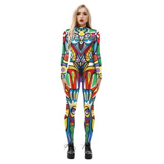 New Product Graffiti 3D Printed High Neck Long Bodycon Jumpsuit Halloween Costume N21254