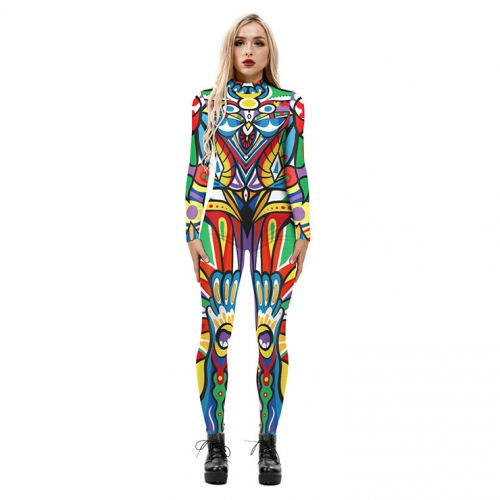 New Product Graffiti 3D Printed High Neck Long Bodycon Jumpsuit Halloween Costume N21254