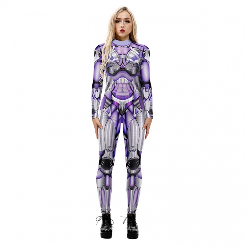 New Product Robot 3D Printed High Neck Long Bodycon Jumpsuit Halloween Costume N21253