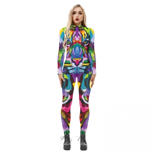 New Product Animal 3D Printed High Neck Long Bodycon Jumpsuit Halloween Costume N21249