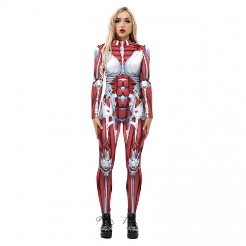 New Product Skeleton 3D Printed High Neck Long Bodycon Jumpsuit Halloween Costume N21247