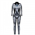 New Product Skeleton 3D Printed High Neck Long Bodycon Jumpsuit Halloween Costume N21246
