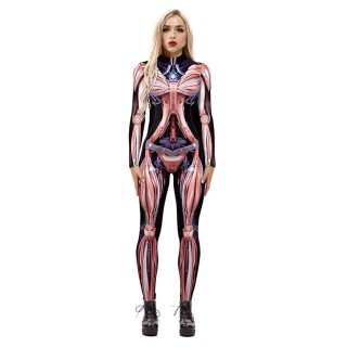 New Product Skeleton 3D Printed High Neck Long Bodycon Jumpsuit Halloween Costume N21245