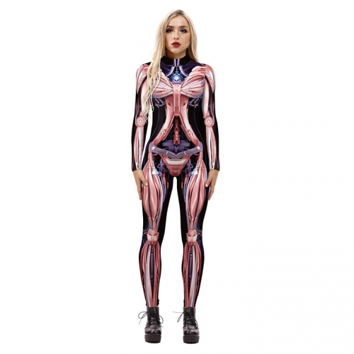 New Product Skeleton 3D Printed High Neck Long Bodycon Jumpsuit Halloween Costume N21245