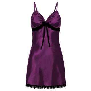Sexy Purple Spaghetti Straps Low-cut Black Lace Trim Bow Babydoll Nightwear Lingerie N21224