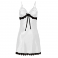 Sexy White Spaghetti Straps Low-cut Black Lace Trim Bow Babydoll Nightwear Lingerie N21222