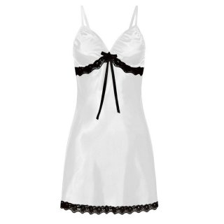 Sexy White Spaghetti Straps Low-cut Black Lace Trim Bow Babydoll Nightwear Lingerie N21222