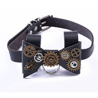 Steampunk Black PU Bow Tie Bowknot Personality Gear Adjustable Necklace Accessories J21212