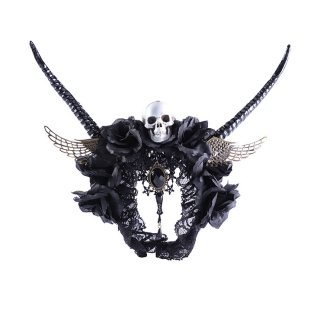 Gothic Lace Rose Antelope Horn Angel Wings Skull Halloween Party Hair Band Accessory N21210