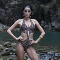 Hot Sexy Leopard Print Halter Neck Low Cut Hollow Out Backless One-piece Swimsuit BK21137