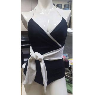Sexy Halter V Neck Tummy Control Tie Side Wrap Bathing Suits One-piece Swimsuit BK21133