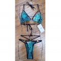 Sexy Print Halter Cutout Metal Ring Low Cut Three-point Bikini Set BK21132