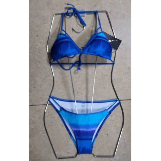 Sexy Blue Halter Lace-up Low Cut Swimwear Three-point Bikini Set BK21123