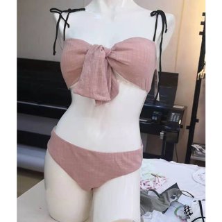 Sexy Pink Halter Type Knot Bra Top Beachwear High Waist Bikini Set BK21121
