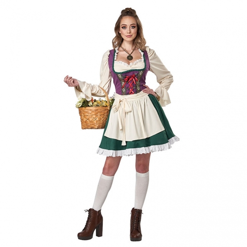 Sexy False Two Pieces Flared Long Sleeves Dress Halloween Cosplay Maid Fancy Costume N20989