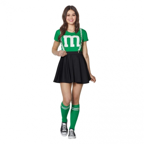 Fashion Spirit Halloween Adult Green M&M's Kit With Suspenders Skirt Cosplay Costume N20982