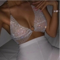 Sexy White Flash Drilling Thin Sling Triangle Bra Nightclub Top N20969