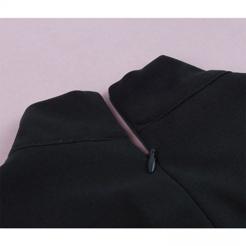 Vintage Solid Color Stand Collar Short Sleeve High Waist A-line Midi Dress N20962 Vintage Solid Color Stand Collar Short Sleeve High Waist A-line Midi Dress N20962