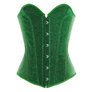 Women's Strapless Green 12 Plastic Boned Shiny Overbust Corset Top N20961