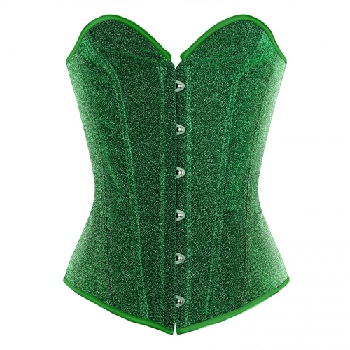 Women's Strapless Green 12 Plastic Boned Shiny Overbust Corset Top N20961