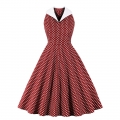 Sexy Palace Wind Lapel Sleeveless Slim Waist Polka Dots Print Summer A-line Dress N20957