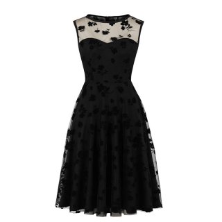 Sexy Sleeveless Black Hollow-out Floral Lace and Chiffon High Waist Cocktail Party Dress N20937