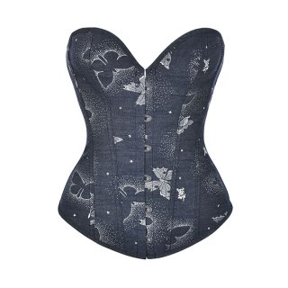 Retro Butterfly Print Busk Closure Plastic Boned Body Shaper Overbust Corset N20916