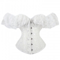 Sexy White Jacquard Off Shoulder Floral Lace Plastic Boned Overbust Corset N20910