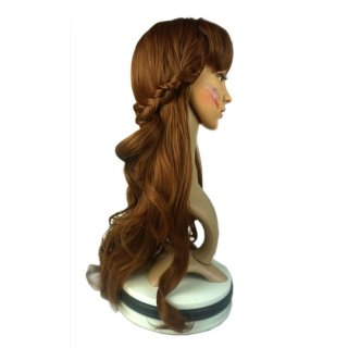 Women's Fashion Brown Big Wave Bangs Anna Cosplay Wig Long Curly Hair With Braids MS20903