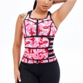 Sexy Camouflage-pink Neoprene Sports Waist Cincher Zipper Vest Corset With Belts N20896