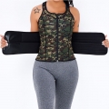 Sexy Camouflage-green Neoprene Sports Waist Cincher Zipper Vest Corset With Belts N20895