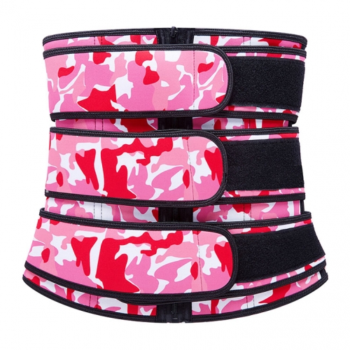 Fashion Rose-red Camouflage Neoprene Velcro Sports Waist Trimmer Bones Body Shaper Belt N20881