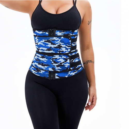 Fashion Camouflage-blue Neoprene Velcro Sports Waist Trainers Gym Body Shaper Belt N20873