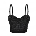 Women's Sexy Black Beaded B Cup Bustier Bra Clubwear Crop Top N20860
