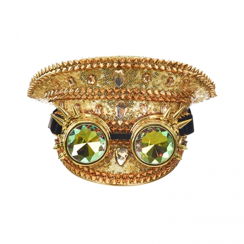 Punk Golden Sequin Rhinestone Rivet Kaleidoscope Glasses Goggles Masquerade Top Hat J20840