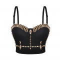 Sexy Black Spaghetti Straps Rivet Skull Bustier Bra Corset Clubwear Crop Top N20839