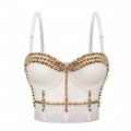 Sexy White Spaghetti Straps Rivet Skull Bustier Bra Corset Clubwear Crop Top N20838