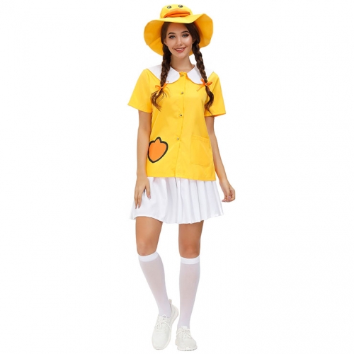 5Pcs Women's Cute Little Yellow Duck Short Sleeve Tops Skirt Suit Adult Cosplay Costume N20802