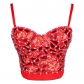 Women's Sexy Red Sequins And Beads B Cup Bustier Bra Clubwear Crop Top N20776