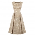 Sexy Khaki Round Neck Sleeveless Slim Waist Polka Dots Print Summer A-line Dress N20772