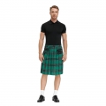 Men's Classic Green Plaid Pleated Skirt Scottish Holiday Mid Waist Tartan Utility Kilt N20768