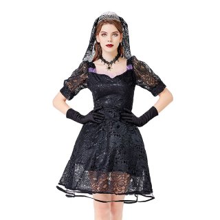 Gothic Vampire Black Multi-layered Lace Wedding Dress Adult Ghost Bride Costume N20738
