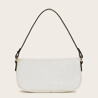 Women's Simplicity White Crocodile Pattern Shoulder Bag Zipper Underarm HandBag N20707