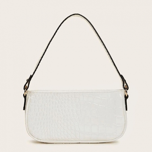 Women's Simplicity White Crocodile Pattern Shoulder Bag Zipper Underarm HandBag N20707