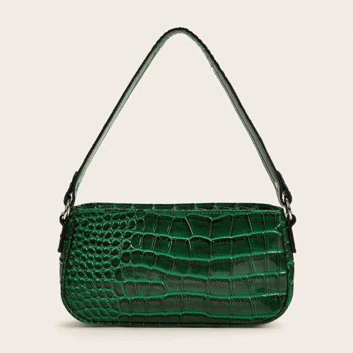 Women's Simplicity Dark-green Crocodile Pattern Shoulder Bag Zipper Underarm HandBag N20705