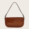 Women's Simplicity Light-brown Crocodile Pattern Shoulder Bag Zipper Underarm HandBag N20704