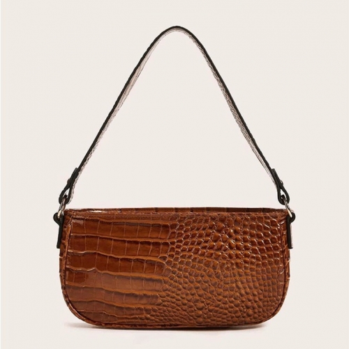 Women's Simplicity Light-brown Crocodile Pattern Shoulder Bag Zipper Underarm HandBag N20704