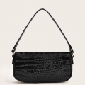 Women's Simplicity Black Classic Crocodile Pattern Shoulder Bag Zipper Underarm HandBag N20702