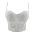 Sexy White Hollow Hook Flower Short Bustier Spaghetti Straps Bra Clubwear Crop Tops N20613