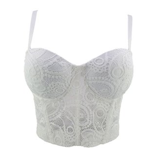 Sexy White Hollow Hook Flower Short Bustier Spaghetti Straps Bra Clubwear Crop Tops N20613